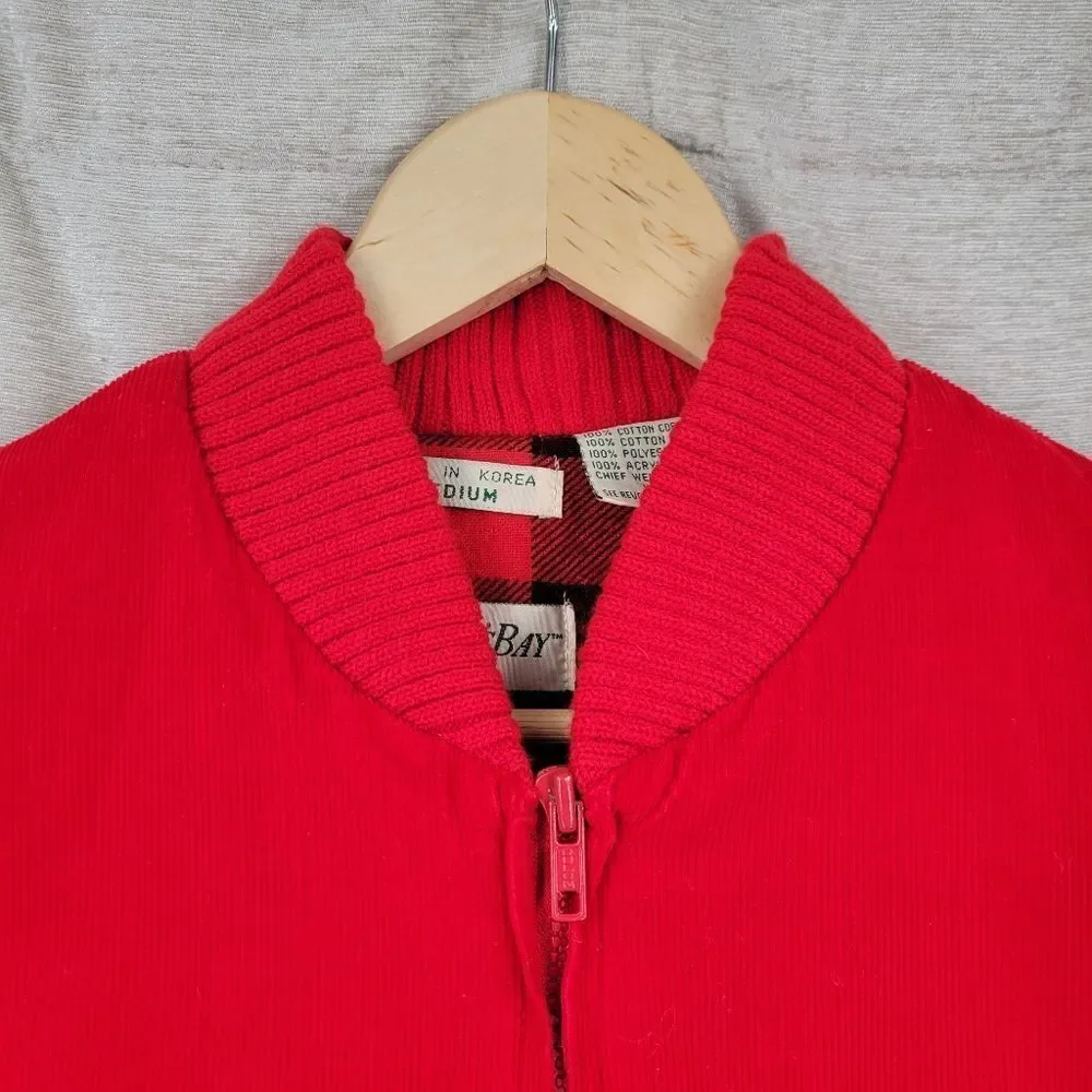 St John's Bay Vintage Micro Corduroy Red Sleeveless Zip Up Puffer Vest